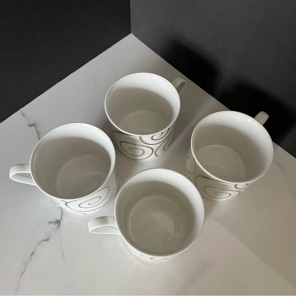 SET of 4 Gold Swirl Cups & Saucers by Pier 1
